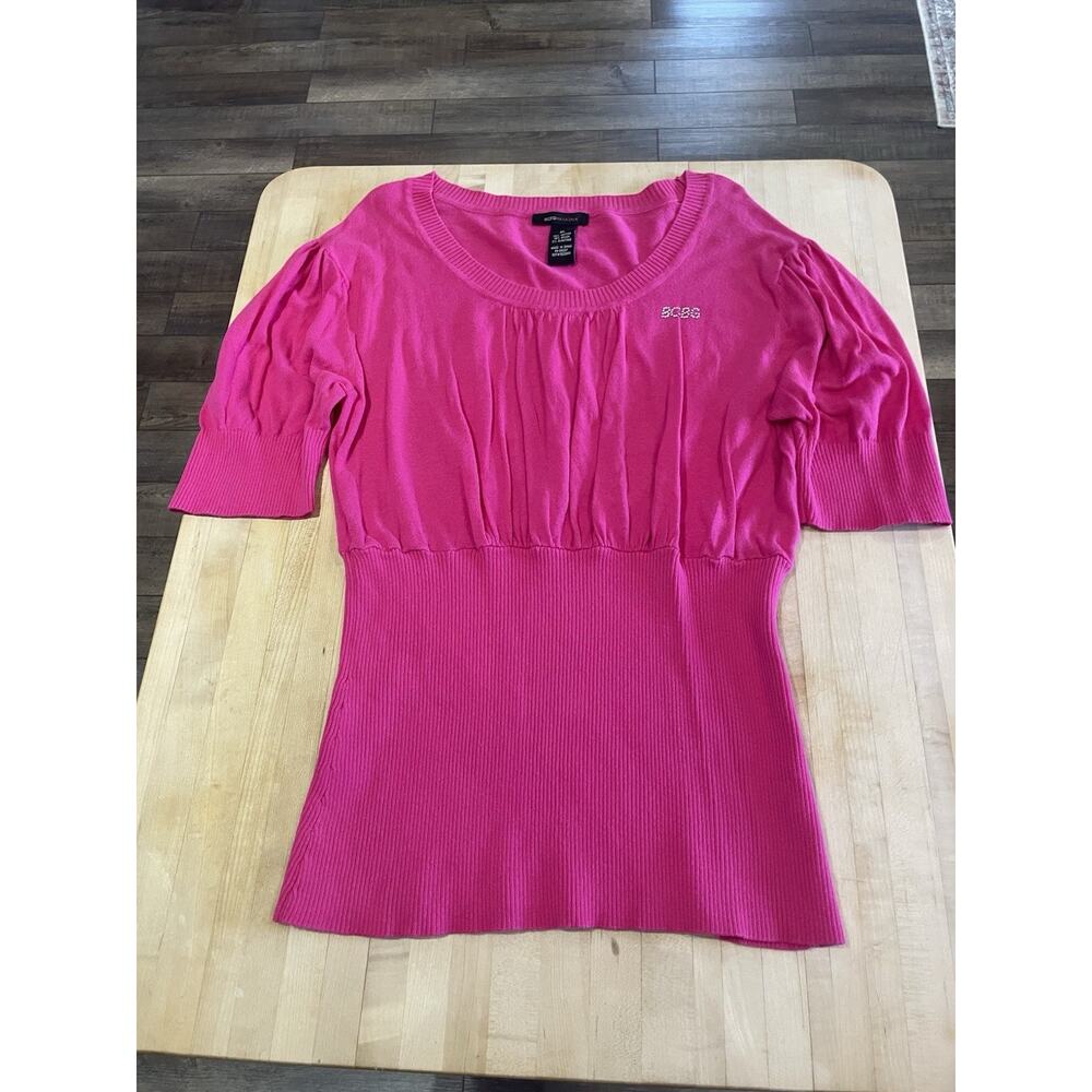 BCBGmaxazaria Barbie Pink Cotton Blend Shrt Balloon Slv Sweater XL Gem BCBG Y2K